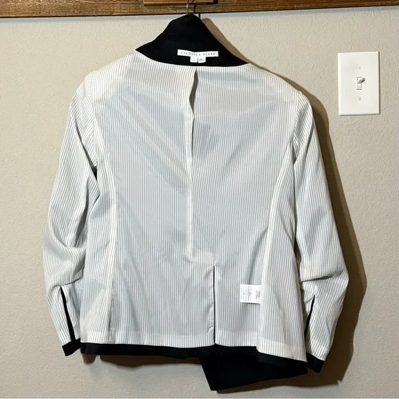 Veronica Beard Aaliyah Linen Black Dickey Blazer Jacket Ruched sleeves, Sz 8 - Picture 9 of 14